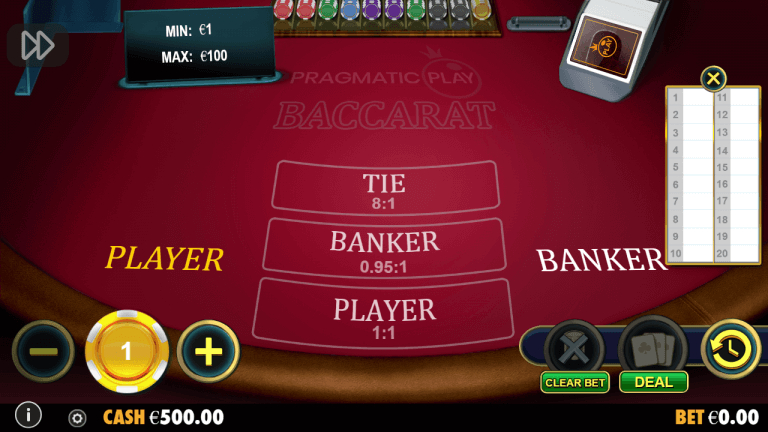 Baccarat gameplay från utvecklaren Pragmatic Play